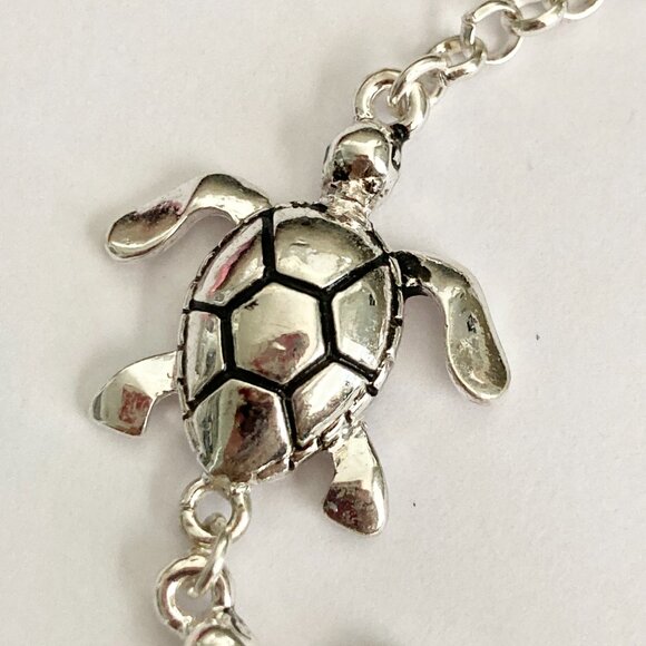 Silver Sea Life Turtle Charm Bracelet Beach Island 7.5" Plated Toggle Clasp - - Picture 7 of 12